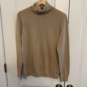 Talbots Sweater Womens Size L Gold Turtleneck Metallic Knit Pullover Long Sleeve